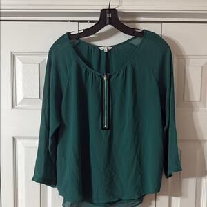 Naked Zebra Green Asymmetrical Polo Blouse Women's Size L